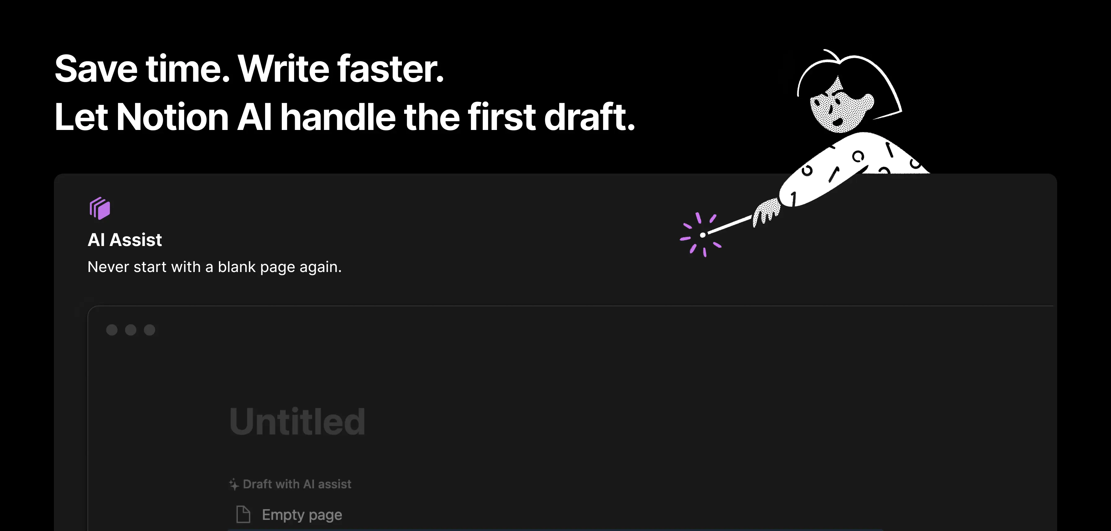 Banner central da página da IA do Notion em novembro de 2022.