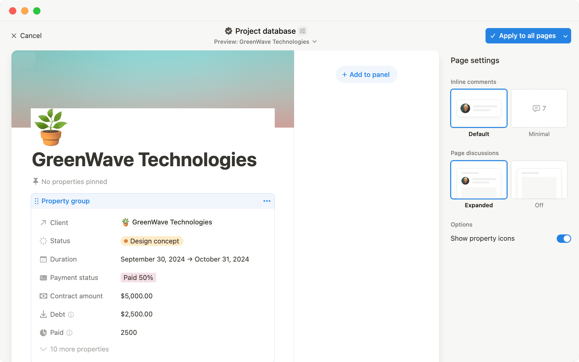Layouts builder lets you customize everything about your database page — from pinning properties to creating a new side panel.