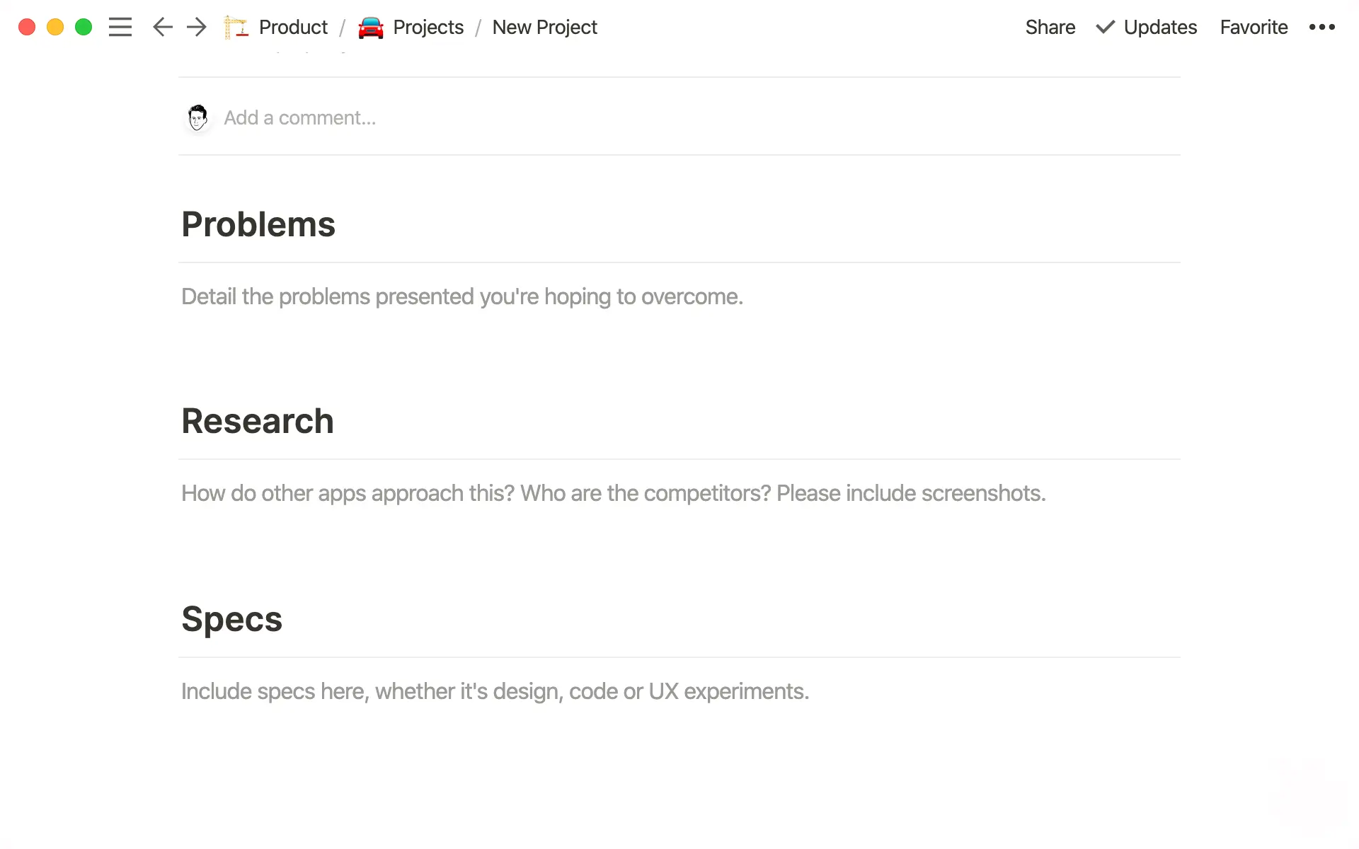 Um modelo de "pedido de comentário" para receber feedback da sua equipe.