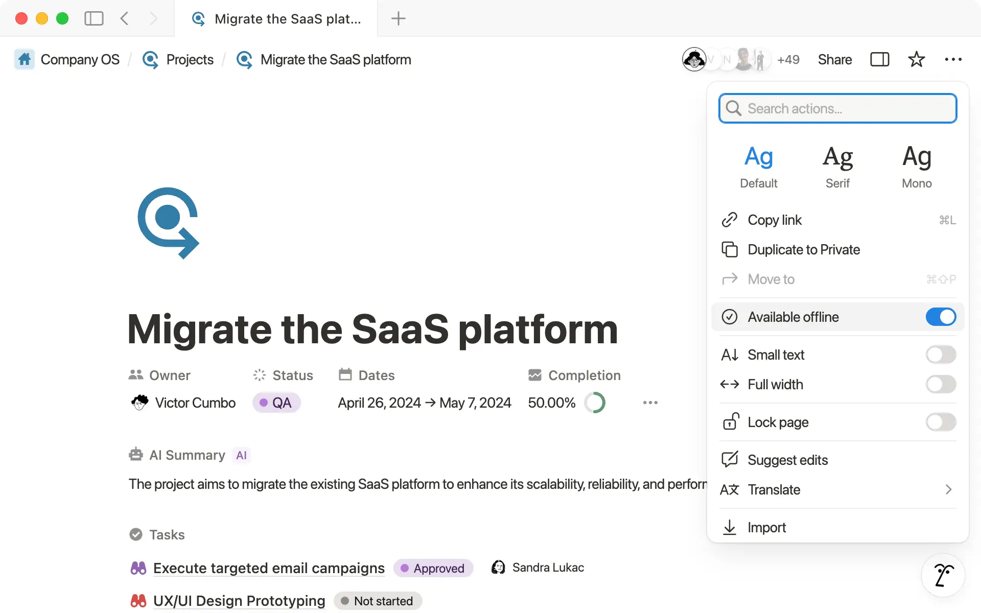 Captura de tela do modo offline