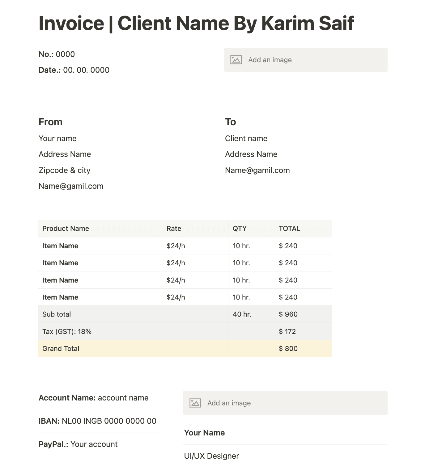 Invoice dashboard by Notion and Figma