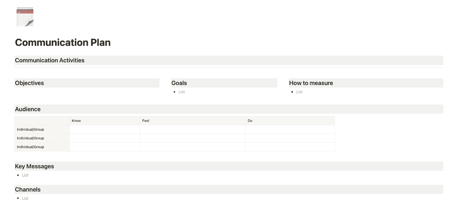 Communication plan template