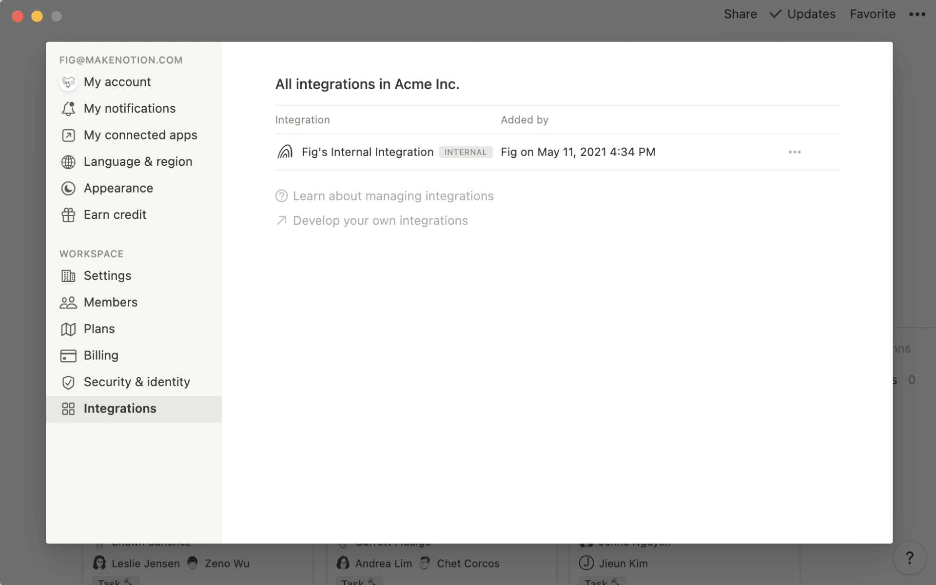 Menu Integração - criar