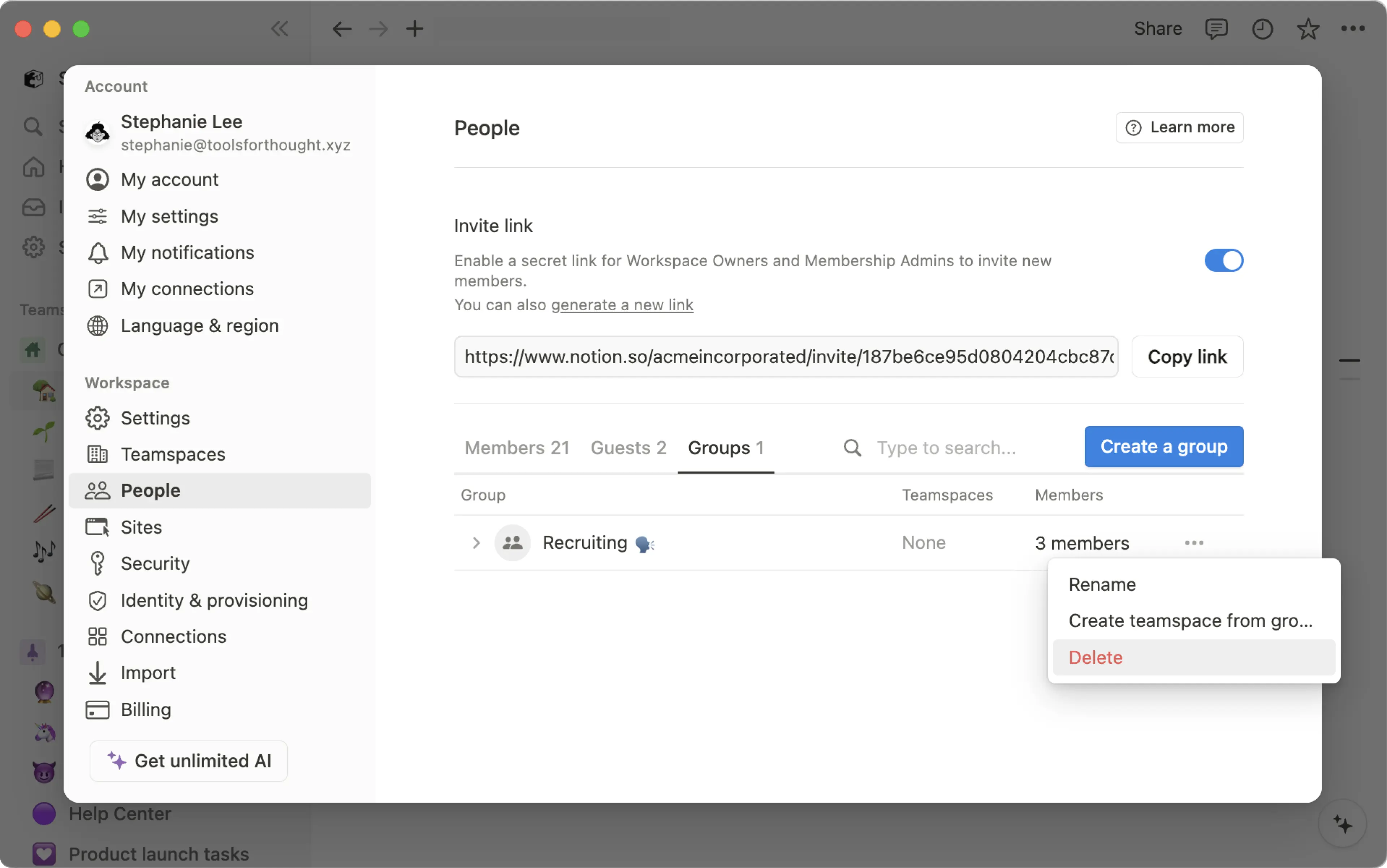 CA: Gerenciar grupos