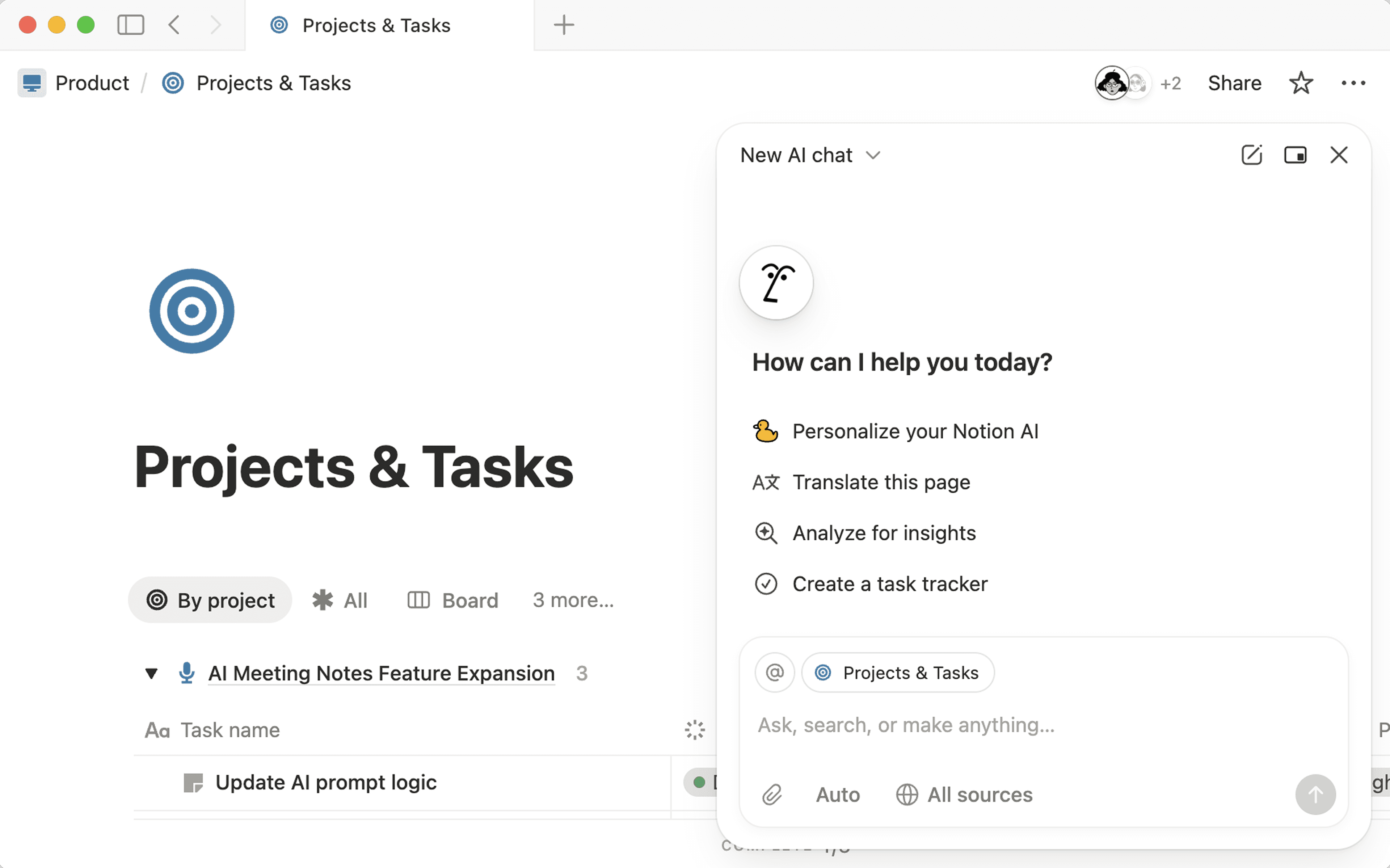 ca: interface do usuário do agente do notion