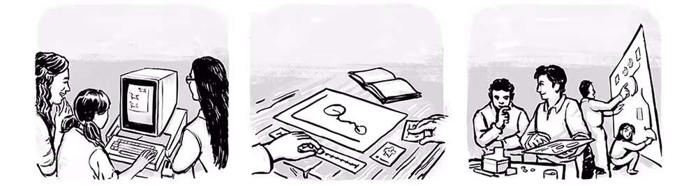 Illustrations depicting Dynamicland's mission. Image from Dynamicland.