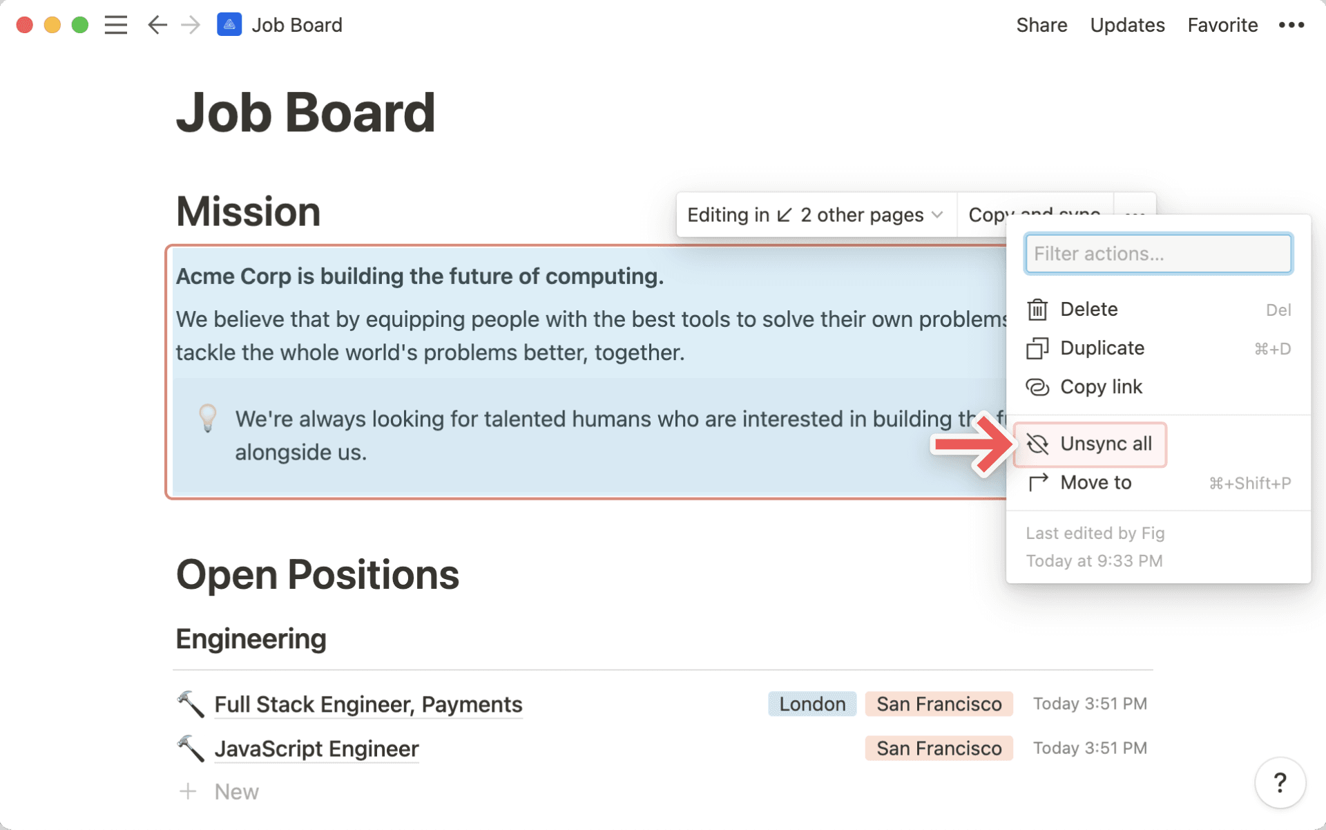 Desfazer sincronização de tudo