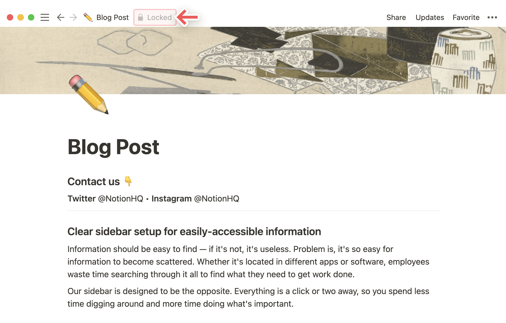 Colaborar em um espaço de trabalho - página bloqueada