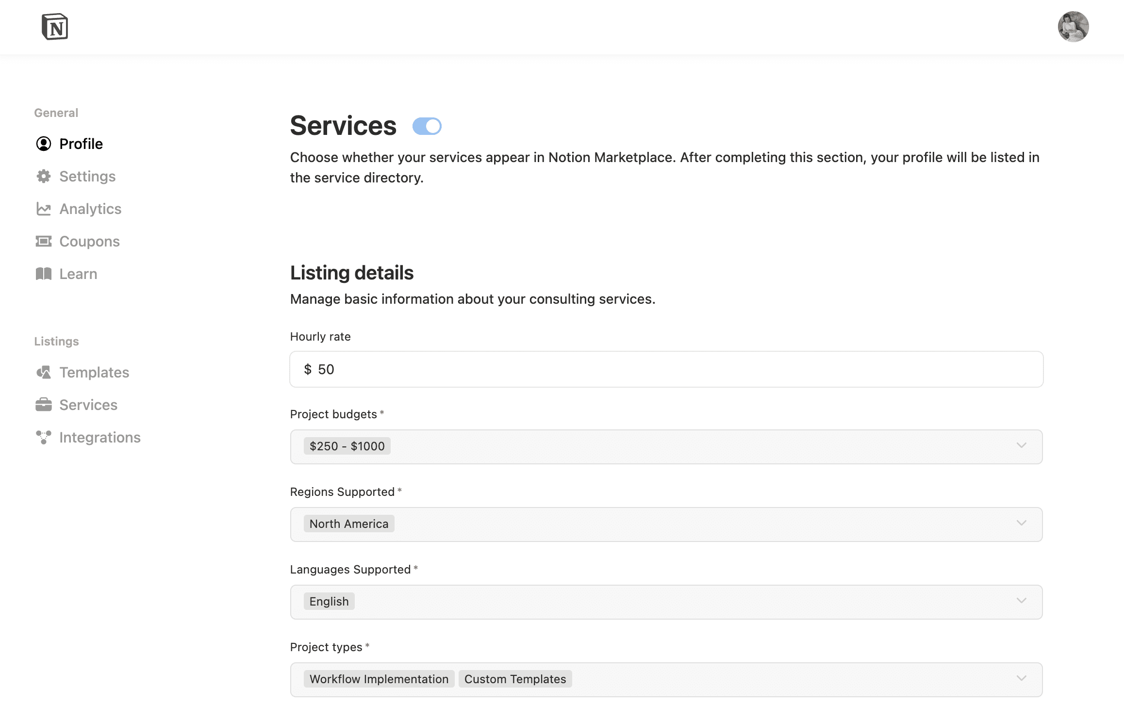 ca: serviços no marketplace