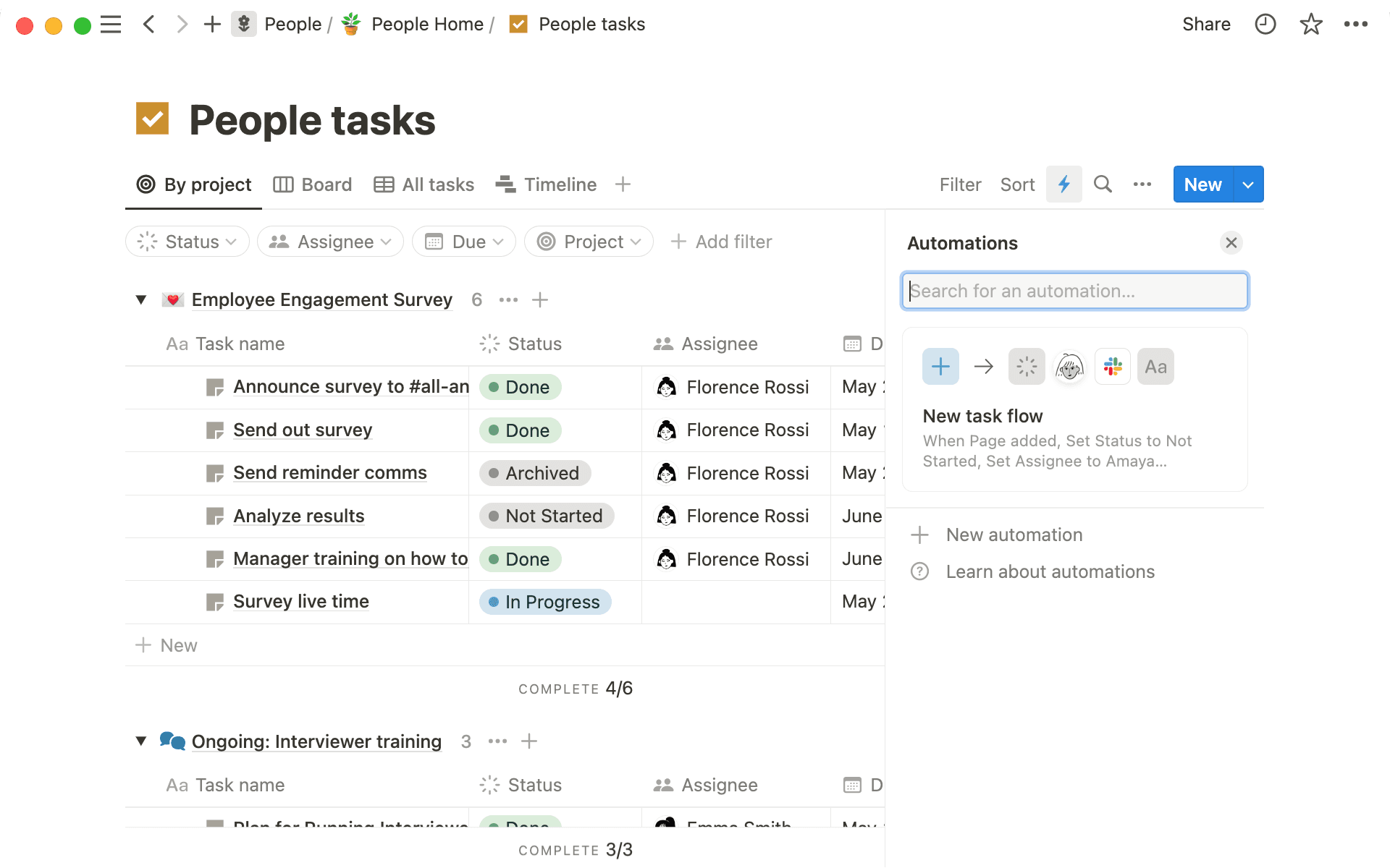 Adicione automações a qualquer base de dados, uma maneira incrivelmente poderosa de facilitar o gerenciamento de projetos e tarefas.