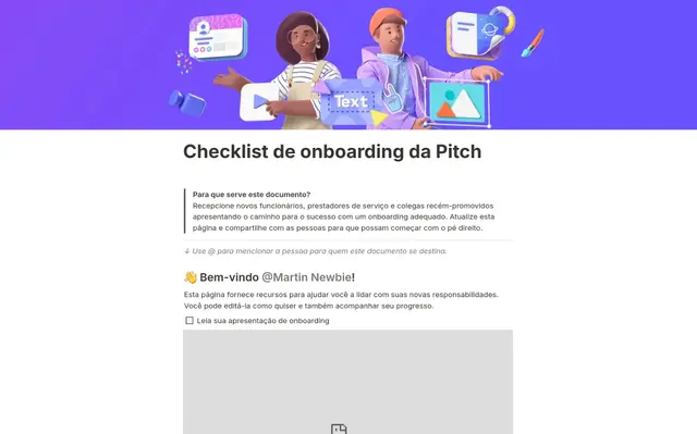 Checklist de onboarding da Pitch
